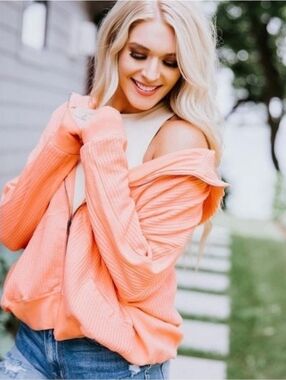 Chelsea DeBoer By Lily & Lottie All The Way Zip Up. Coral. Sz XS/S (L).Oversized